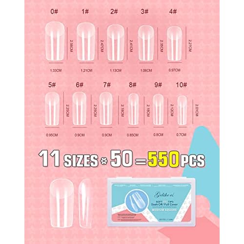 Gelike EC Medium Square Soft Gel Full Cover Tips Kit with 6 in 1 Nail Glue Gel
