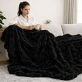 Ghouse Faux Fur Throw Blanket Black Twin 60x80 Inches Soft Cozy Couch Bedding