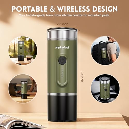 Hydrofast Army Green Portable Electric Espresso Machine with Rechargeable Battery