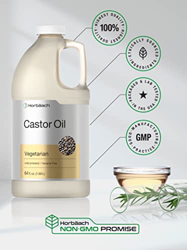 Horbaach Castor Oil Cold Pressed 64 Fl Oz Pack of 1 - 100% Pure & Hexane Free