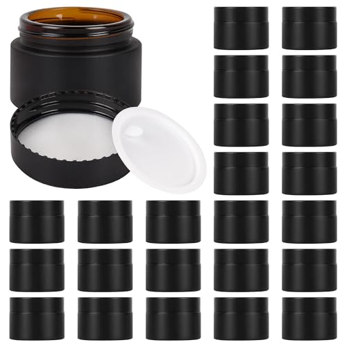 Black Frosted Glass Cream Jars with Black Lid - 1oz Airtight Cosmetic Containers, Set of 24