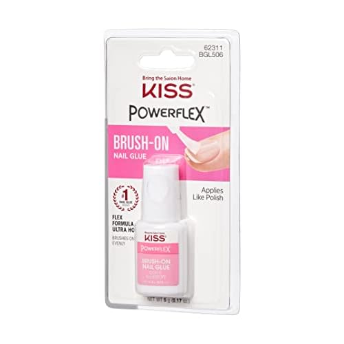 KISS PowerFlex Brush-On Nail Glue for Press On Nails, Ultra Hold Flex Formula Nail Adhesive, Includes One Bottle 5g (0.17 oz.) with Twist-Off Cap & Brush Applicator (Pack of 2)