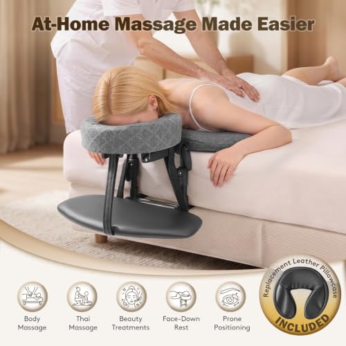 Dark Gray Massage Headrest for Bed with Face Cradle & Pillow - Portable Relaxation
