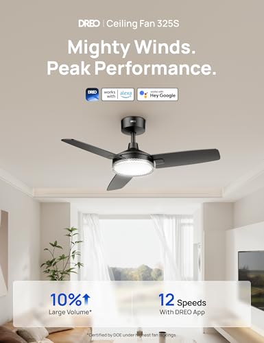 DREO Black 42-Inch Smart Ceiling Fan with Lights & Remote