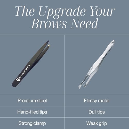 Tweezer Guru Tweezers for Women Facial Hair & Men ? Precision Slant-Pointed Eyebrow Tweezer for Ingrown Hair, Blackhead & Splinter Removal (Black)