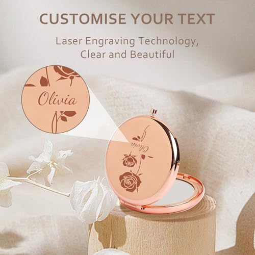 Personalised Mirror for Women, Engraved Compact Mirror with Name, Portable Makeup Mirror, Perfect for Wife, Mom, Grandma, Sister, Ideas, Travel-Friendly Cosmetic Mirror (C-Silver)