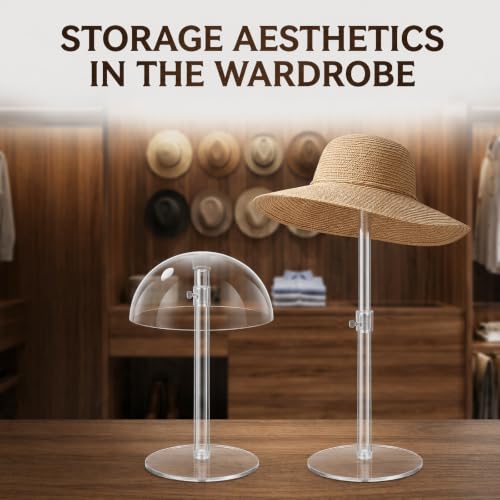JUESHA 4 Pack Clear Acrylic Hat Display Stand Adjustable Height Hat Holder