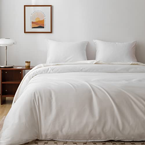 HeimenAogo Queen Size Egyptian Cotton Duvet Cover Set - Pure White Sateen Weave, 3 Pieces
