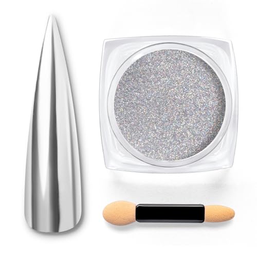 beetles Gel Polish Sliver Chrome Nail Powder, Mirror Metallic Effect Premium Salon Nail Glitter Manicure Pigments for Nail Art Design, 0.04oz/1g