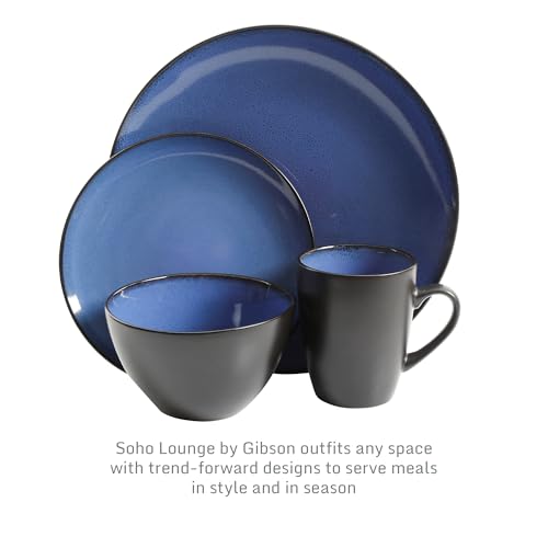 Gibson Elite Soho Lounge Blue Reactive Glaze Stoneware Dinnerware Set for 4 - 16 Pieces
