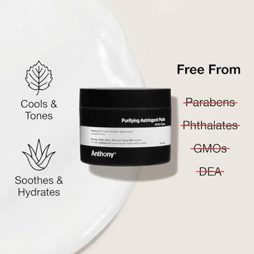 Anthony Witch Hazel Pore Cleansing Pads - 60 Count Pack of 1, Exfoliating Cotton Pads for Face & Blemish Control