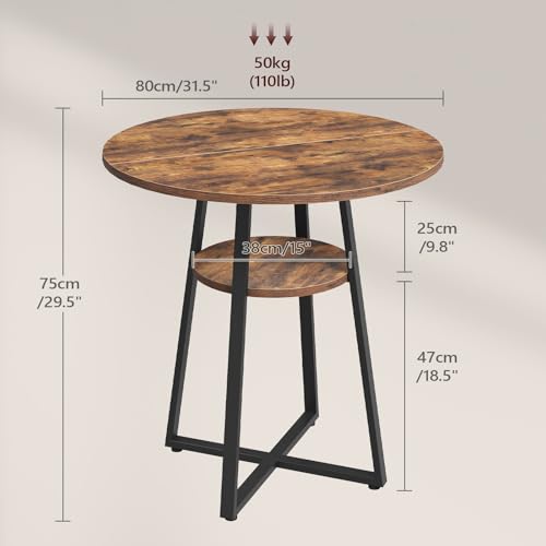 Round Dining Table for 2-4 with Storage Shelf - Rustic Brown & Black, 31.5 Inch