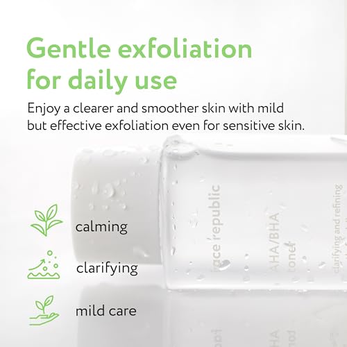 Face Republic Exfoliate & Protect - AHA/BHA Toner + Purity Sun Essence | Pore Refining, Clarifying Toner | SPF 50+ Broad Spectrum UV Sunscreen | Vegan Korean Skin care