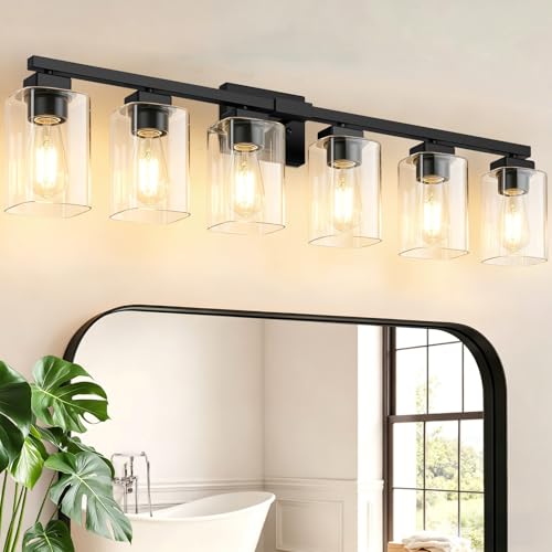 Bathroom Vanity Light Fixture - 6-Light Black Over Mirror, Modern Design