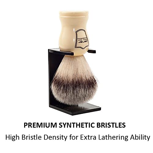 Parker Synthetic Shaving Brush with Faux Cream Handle & Stand - Men's Grooming