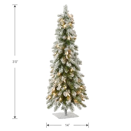 3ft Pre-Lit Flocked Downward Christmas Tree - Artificial Snowy Holiday Tree