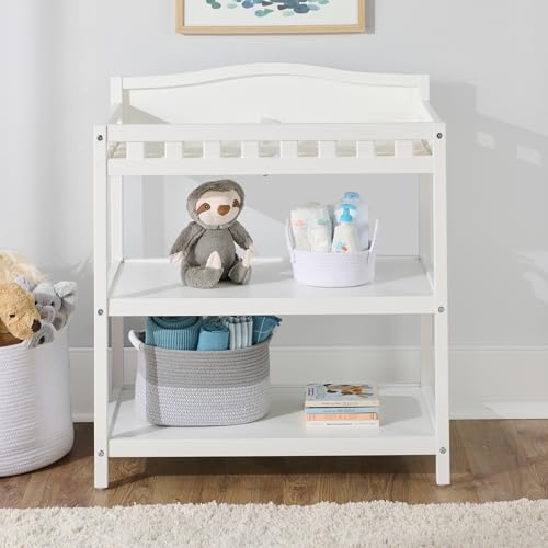 Baby Changing Table with Pad & Storage Shelves - White Nursery Furniture