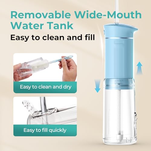 Portable Water Flosser for Travel - 5 Modes, 6 Tips, Black & Sky Blue