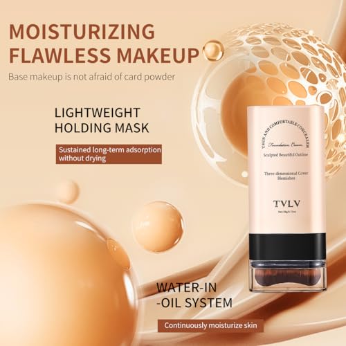 Face and Body Moisturizing Concealer Foundation,Flawlessly Covers Dark Circles, Wrinkles, Fine Lines. Features a Built-in Soft, Dense Brush Head.Medium-Dark and Natural Shades, 0.17 oz (02#NATURE)