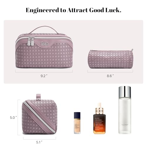 Purple Travel Makeup Bag for Women - 3 Piece Clover Cosmetic Set M-02