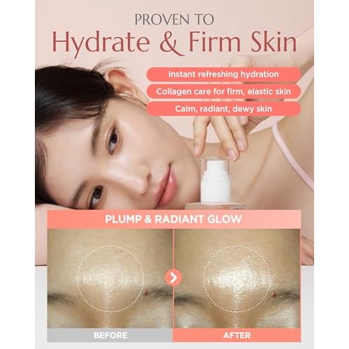 Apricot Collagen Gel Serum Mist - Korean Face Moisturizer French Patented with 8-Layer Hyaluronic Acid, Bakuchiol, Adenosine for Hydration Glow Firming Anti-Aging Spray, 6.76 fl.oz.