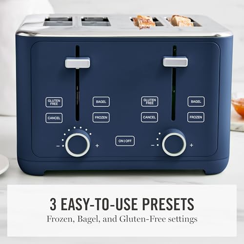 Martha Stewart 4-Slice Toaster Indigo Blue with 10 Shade Settings & 3 Presets
