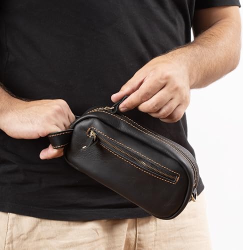 Genuine Leather Men’s Travel Toiletry Bag - Dopp Kit & Crossbody Organizer