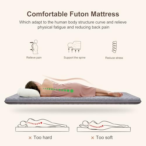 Gray Full Size Japanese Foam Futon Mattress 54x80 Foldable Floor Bed
