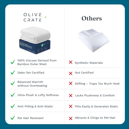 Olive + Crate Twin XL Bamboo Comforter Duvet Insert - White, Cooling & Hypoallergenic