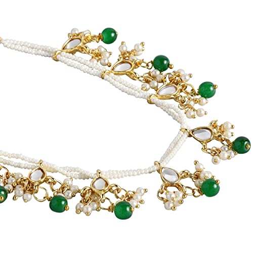 Green Pearl Drop Hair Chain for Women - Indian Wedding & Ethnic Bridal Accessory