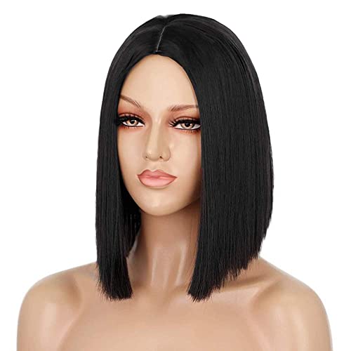 Entranced Styles Matt Black Short Wigs for Women 12.5 Inch Heat-Resistant Synthetic Bob Wig Halloween Cosplay Costume Party