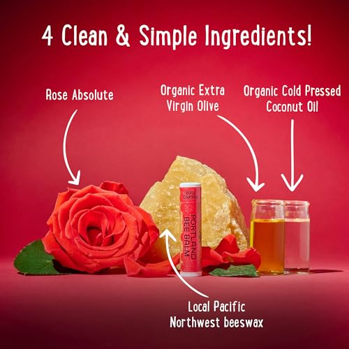 Natural Rose Lip Balm Pack of 24 - Handmade Beeswax Moisturizer with Organic Coconut & Olive Oil