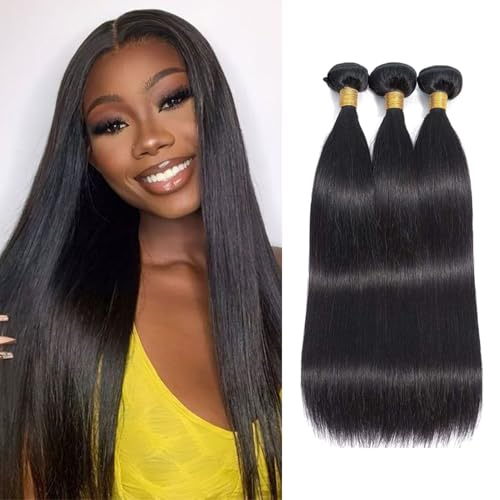 10 10 10 Inch Straight Human Hair Bundles Brazilian Virgin Hair - Natural Black