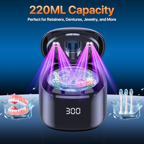 Black Ultrasonic Retainer & Denture Cleaner Machine 49KHz 220ML with Digital Timer