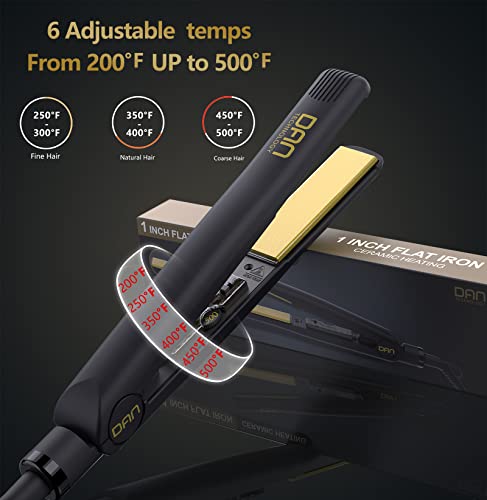 Gold 500 Degree Dual Voltage Ceramic Flat Iron - 1 Inch Hair Straightener for Thick Hair