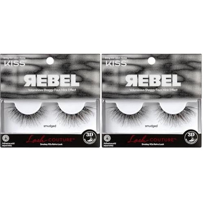 KISS Lash Couture Rebel Collection, False Eyelashes, 'Smudged', 14 mm, Includes 1 Pair Of Lash, Contact Lens Friendly, Easy to Apply, Reusable Strip Lashes (Pack of 2)