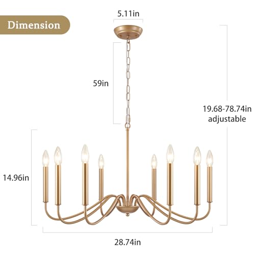 Farmhouse Chandelier - 8 Light Rustic Gold Pendant Ceiling Light for Dining & Living Room - Variation: Gold / 8 Light