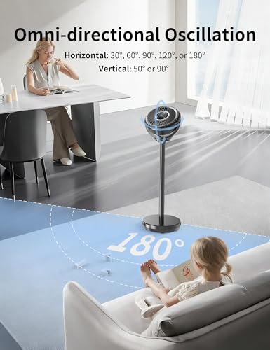 Quiet Standing Fan for Bedroom 180° Oscillation, 15 Speeds, Sleep Mode