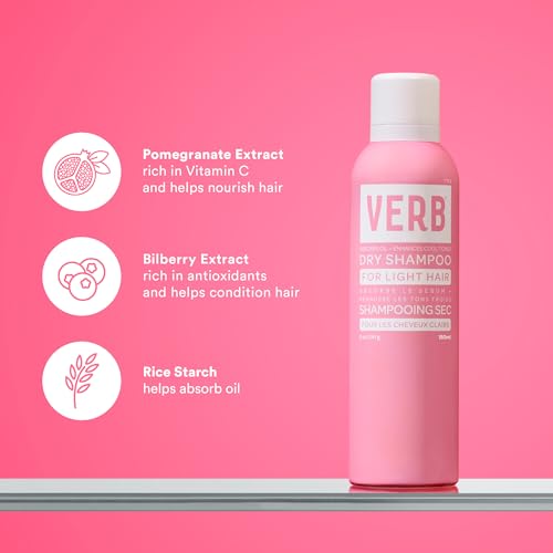 VERB Dry Shampoo Light - Refresh, Absorb Oils + Extends Styles - Refreshing Dry Shampoo Spray for Light Tones - Vegan, No Parabens or Harmful Sulfates