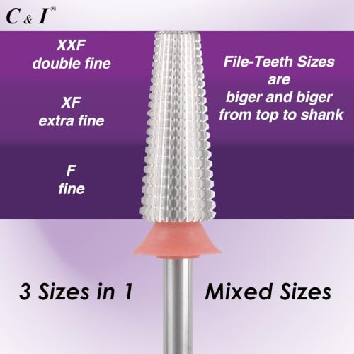 C & I 5-in-1 Nail Drill Bit Straight-Cut Fine F for Acrylic & Gel Removal