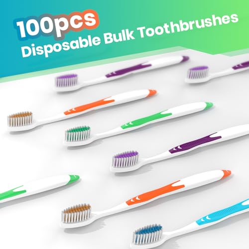 Blue Disposable Toothbrushes Bulk Pack 100pcs for Adults & Kids - Hygienic & Portable