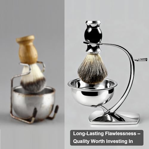 GRUTTI Shaving Bowl, Stand and Brush Set - 3-Piece Magnetic Base Bowl, Chrome Alloy Stand & Synthetic Brush | Razor Not Included