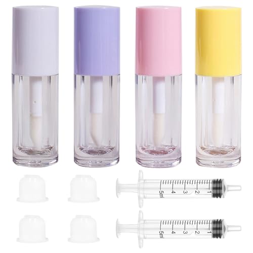 Qeuly 4Pcs Empty Lip Gloss Tubes, 6ml Clear Lip Gloss Tubes with Wand, Plastic Lip Balm Gloss Containers for DIY Makeup Lipgloss Making Kit (D25xH86mm) (colorful)