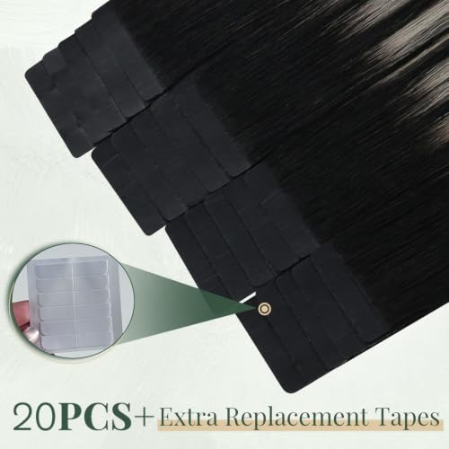 Tape in Hair Extensions Human Hair Black Ombre 12 Inch 30G 20PCS - Variation 2.#1B60A / 12in