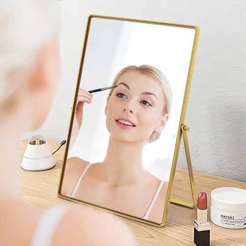 Desktop Vanity Makeup Mirror Portable Standing Mirror with Metal Stand 90¡ÆAdjustable Rectangular Desk Table Mirrors Good for Bedroom Living Room Shower Room Office