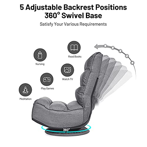 GIANTEX 360 Degree Swivel Gaming Chair Grey - Adjustable & Foldable Floor Seat