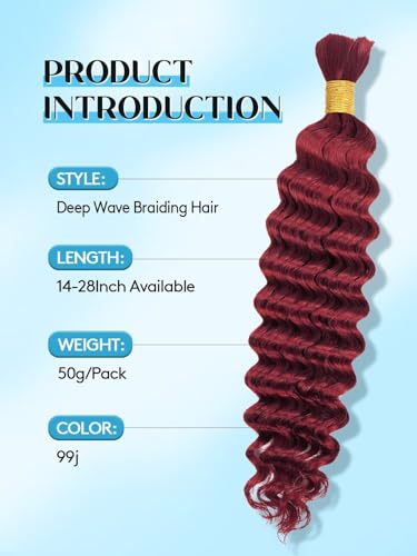 Boho Curly Hair Extensions 20 Inch Burgundy Human Hair Bulk #99J Variation of THIS listing
