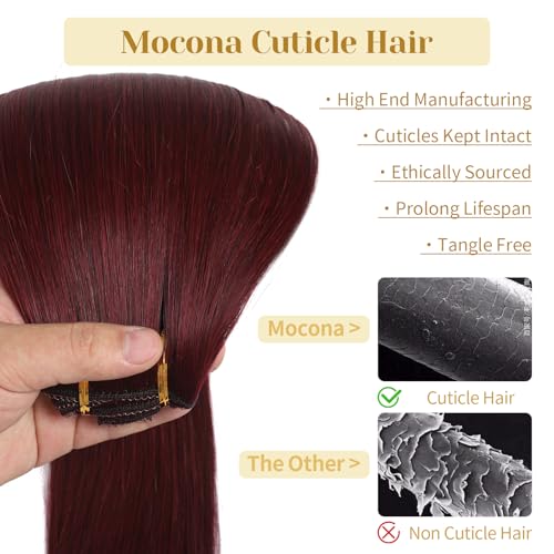 Clip in Hair Extensions Real Human Hair Burgundy Red 18 Inch 7pcs 70g/Pack - Soft, Straight, Easy to Use for Women - Variation of THIS listing
