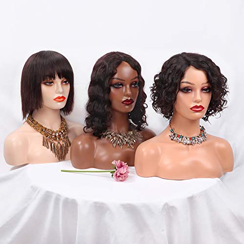 Realistic Female Mannequin Head with Shoulders - Dark Brown