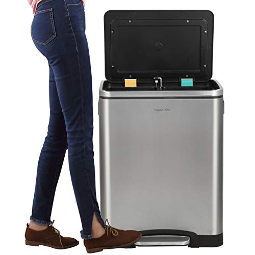 Happimess 7.9 Gallon Double Bucket Stainless Steel Trash Can Platinum Silver